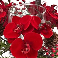 6" Red Orchid, Berry & Pine Holiday Candelabrum