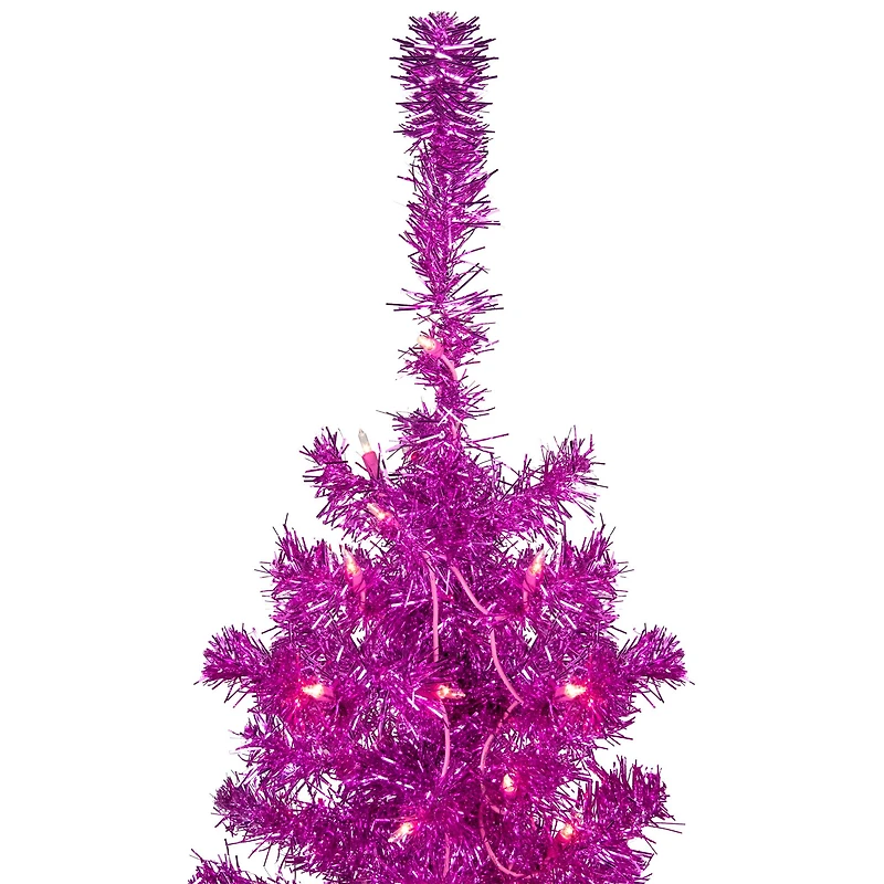 4ft. Pre-Lit Pink Tinsel Artificial Christmas Tree, Clear Lights