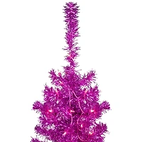 4ft. Pre-Lit Pink Tinsel Artificial Christmas Tree, Clear Lights