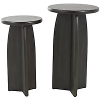 Black Wood Pedestal Side Table Set