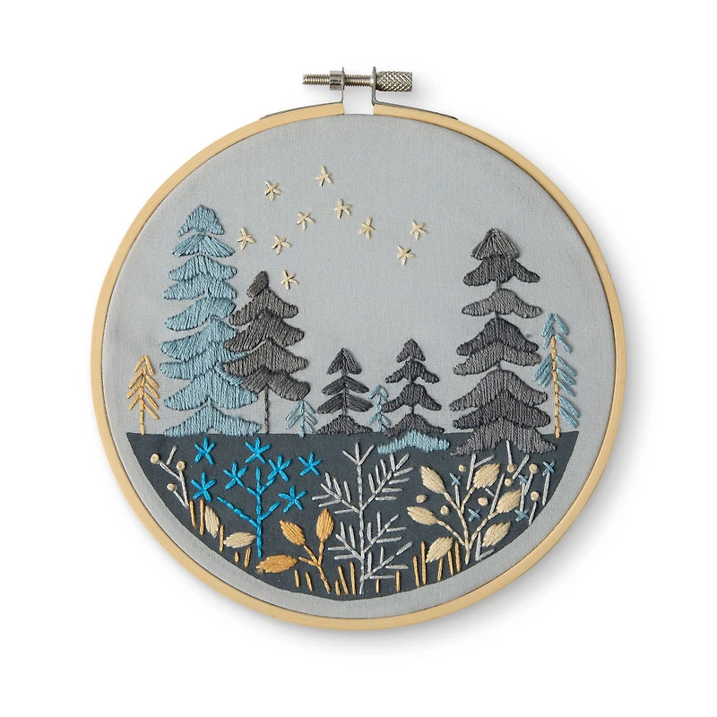 6" Night Trees Stamped Design Embroidery Kit with Hoop by Loops & Threads®