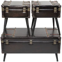 Black Faux Leather Studded Coffee Table Set