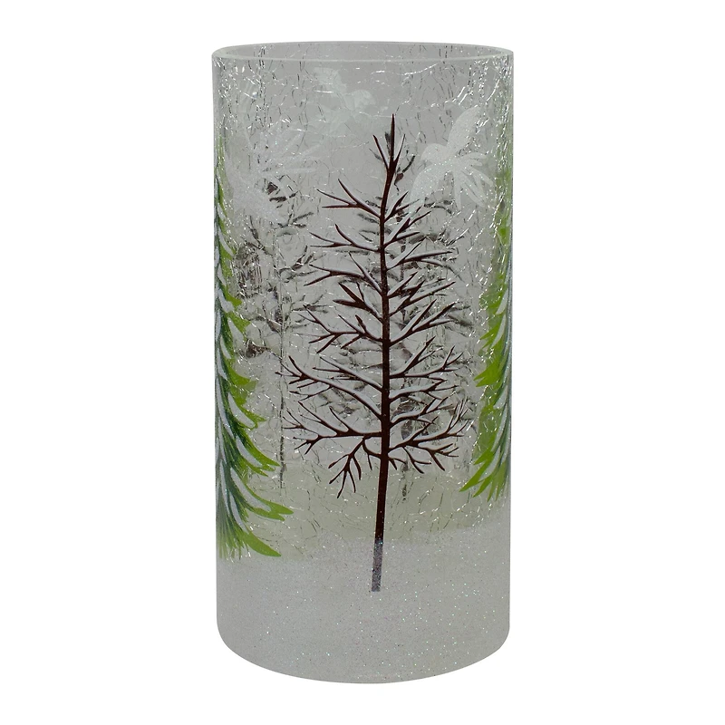 8" Hand Painted Christmas Pine Trees Flameless Glass Candle Holder