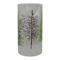 8" Hand Painted Christmas Pine Trees Flameless Glass Candle Holder