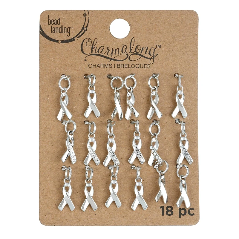 12 Packs: 18 ct. (216 total) Charmalong™ Rhodium Ribbon Charms by Bead Landing™