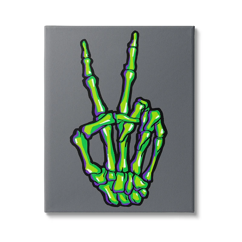 Stupell Industries Green Skeleton Peace Hand Canvas Wall Art