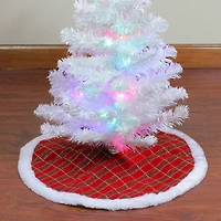 20" Glittery Plaid & White Faux Fur Trim Mini Tree Skirt