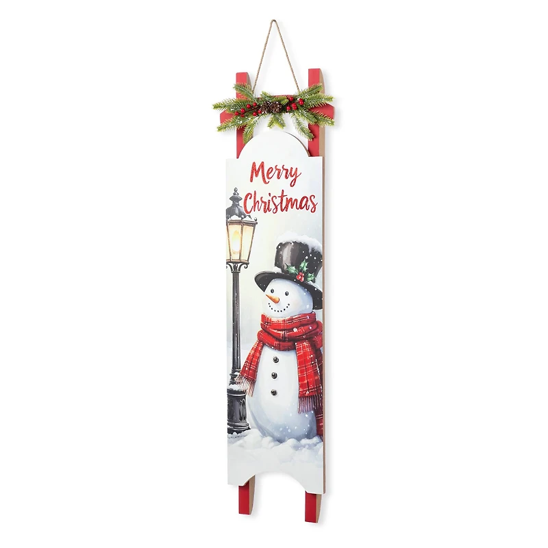 Glitzhome® 36" Wooden Christmas Snowman Sleigh Porch Sign
