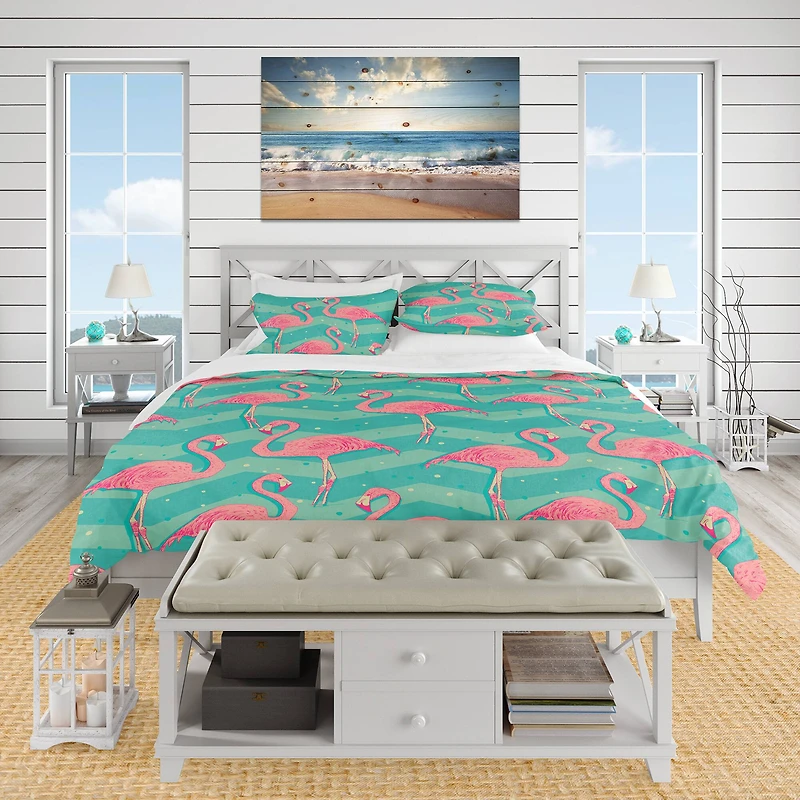 Designart 'Pink Flamingo Birds' Tropical Bedding Set
