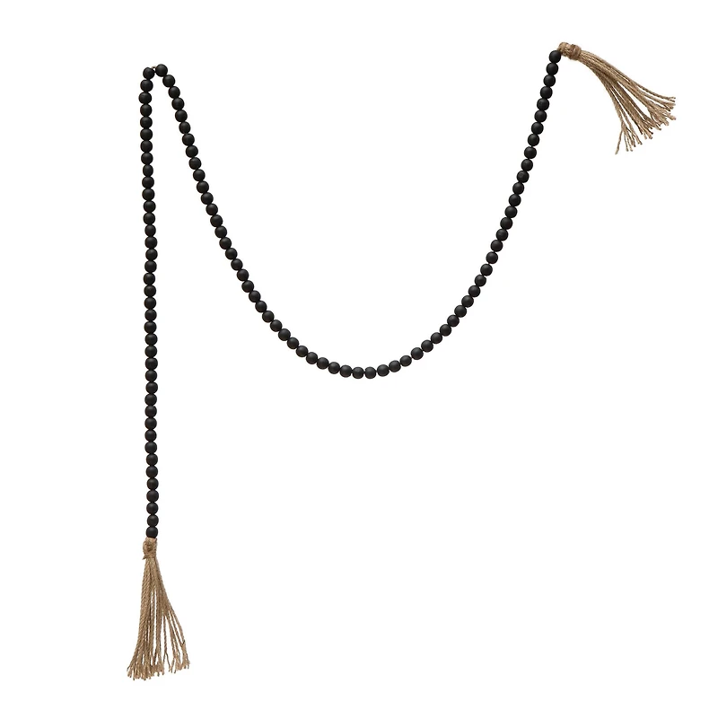 Hello Honey® 6ft. Black Wood Bead Garland with Jute Tassels