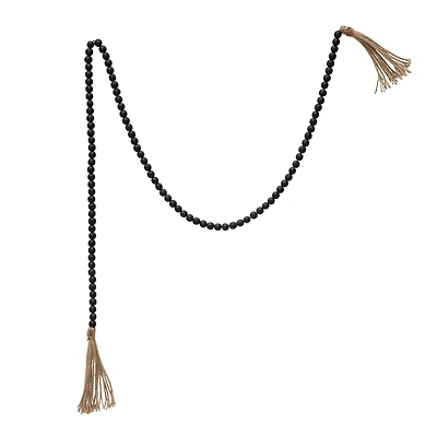 Hello Honey® 6ft. Black Wood Bead Garland with Jute Tassels