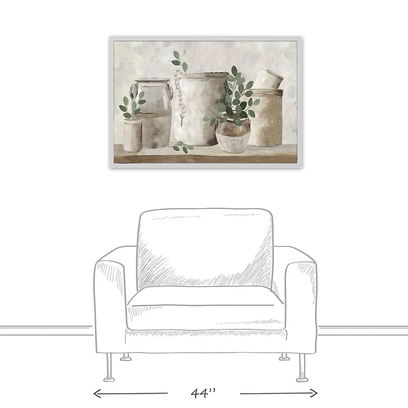 Neutral Greenery Pots White Framed Canvas