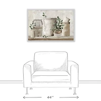 Neutral Greenery Pots White Framed Canvas