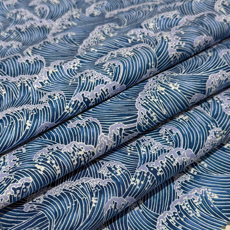 Feldman Blue Asian Wave Cotton Fabric