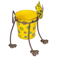 9" Yellow Floral Metal Cat Garden Planter