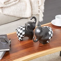 Black Checker Print Elephant Sculpture Set