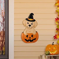 Glitzhome® 32"H Halloween Metal Labrador in Pumpkin Yard Stake