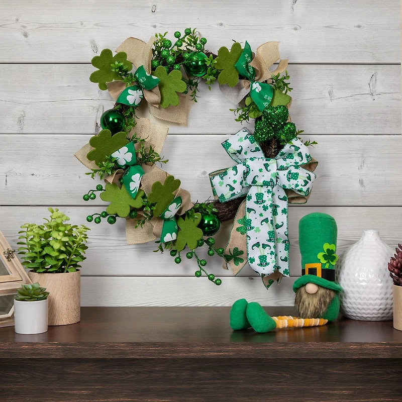 Burlap Bows and Shamrocks St. Patrick's Day Wreath 24" Unlit