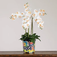 3ft. Artificial Large Orchid Arrangement in Handmade Mexican Talavera Ceramic Planter