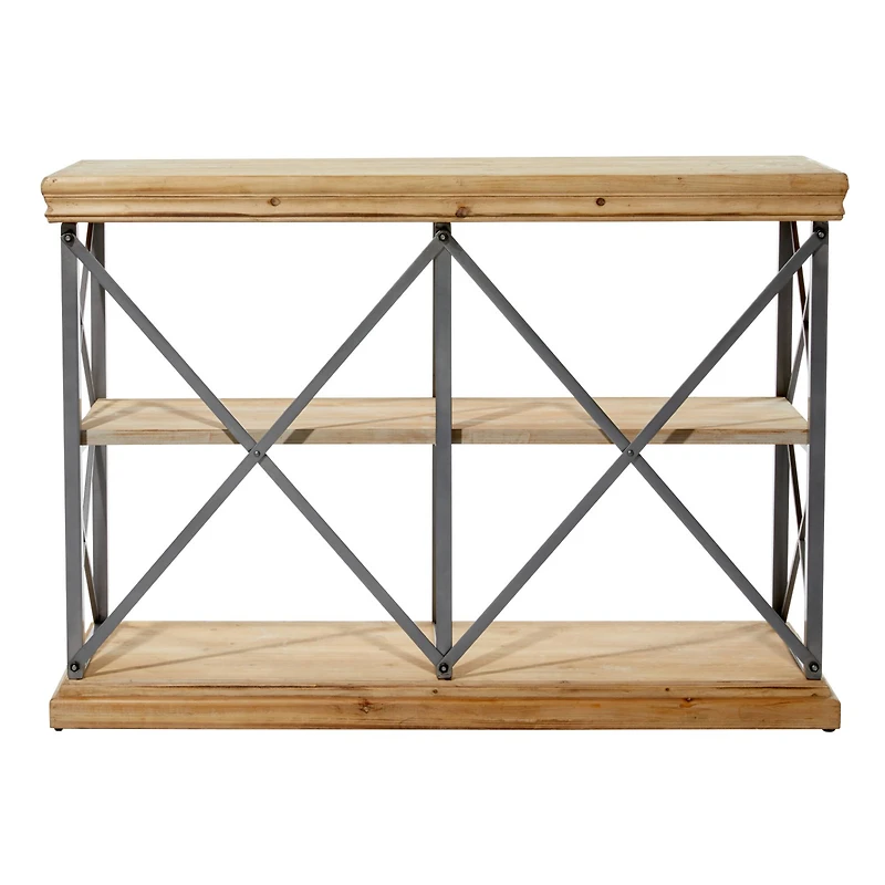 Brown Wood Industrial Shelving Unit, 34 " x 48 " x 17 "