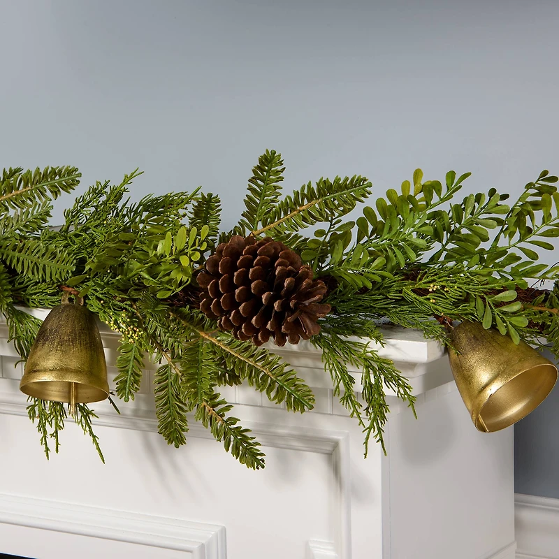 6ft. Gold Christmas Bells, Pine Leaf & Pinecone Garland
