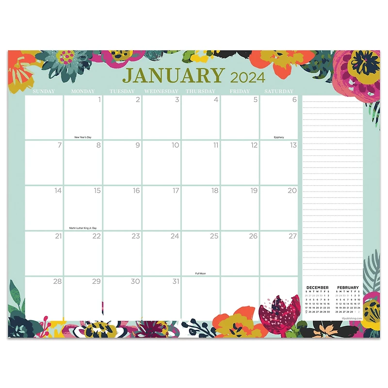 TF Publishing 2024 Floral Medium Desk Pad Monthly Blotter Calendar