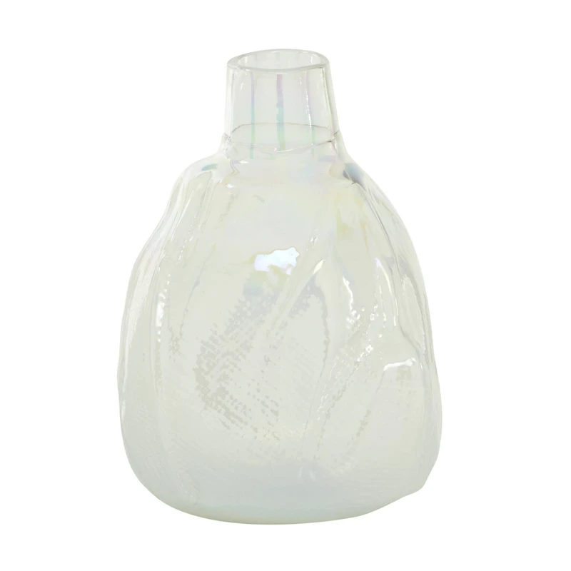 14" White Contemporary Glass Vase