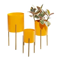Yellow Metal Contemporary Planter Set