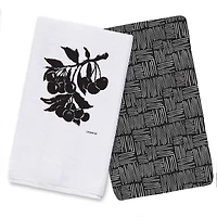 Block Print Cherries 16" x 25" Tea Towel - Set of 2