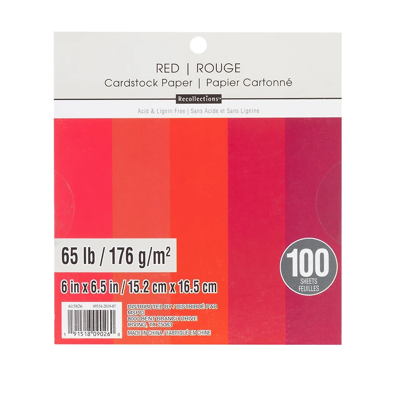 Red 6" x 6.5" Cardstock Paper by Recollections™, 100 Sheets