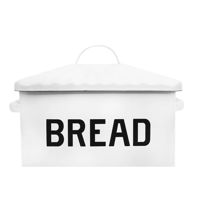 Hello Honey® 13.5" Enameled Metal Distressed White Bread Box with Lid
