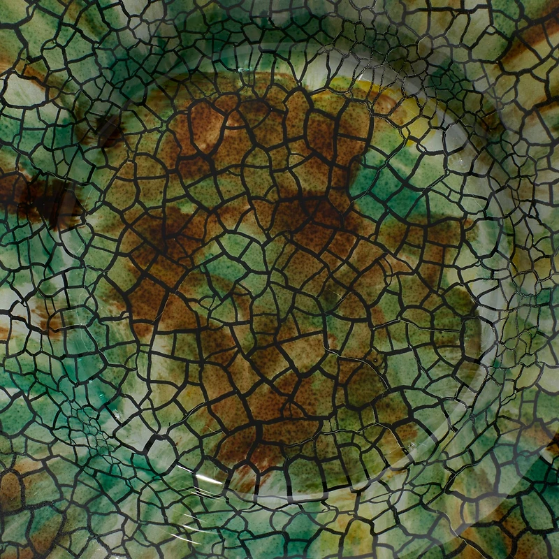 18" Green & Turquoise Glass Glam Decorative Plate with Stand