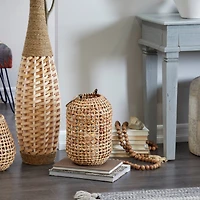 The Novogratz 15" Brown Metal Handmade Candle Lantern with Glass Holder and Handle