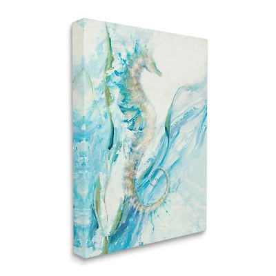 Stupell Industries Nautical Seahorse Blue Fluid Ocean Water Canvas Wall Art