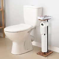 Black Freestanding Toilet Paper Holder Stand with Shelf