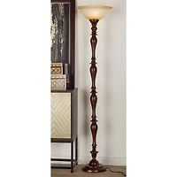 Brown Tempered Glass and Polystone Traditional Torchiere Floor Lamp, 72" x 16" x 16"