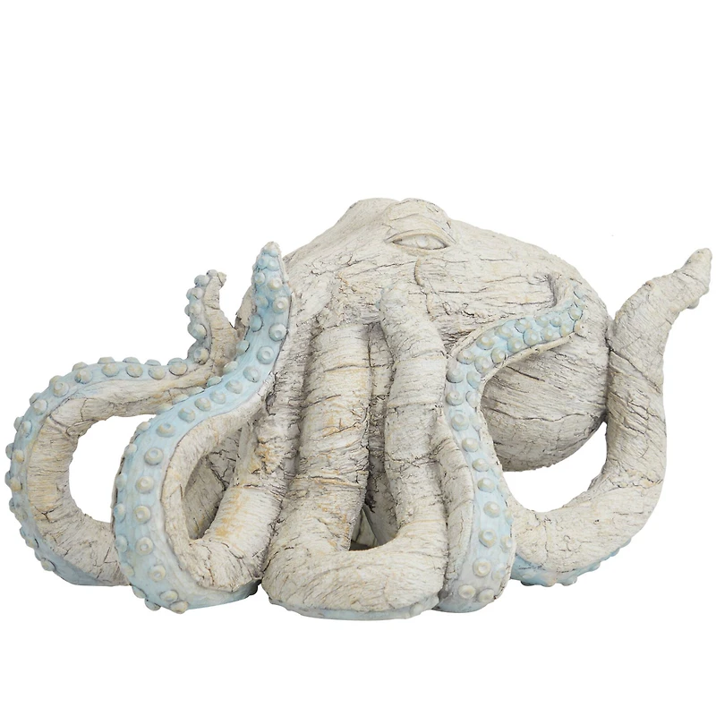 11" Beige Textured Octopus Sculpture with Light Blue Tentacles