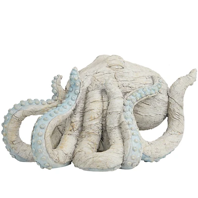 11" Beige Textured Octopus Sculpture with Light Blue Tentacles