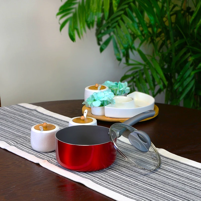 Oster Herscher 2.5qt. Red Aluminum Sauce Pan With Tempered Glass Lid