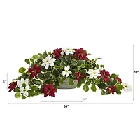 33” Poinsettia & Variegated Holly Artificial Plant in Planter