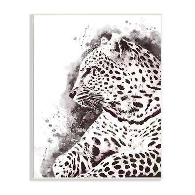 Stupell Industries Jungle Cat Paint Splatter Resting Cheetah Grey White Wall Plaque