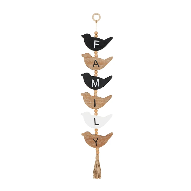 Brown Wood Bird Handmade Family Sign Wall Décor with Tassel and Bead Accents