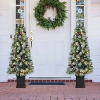 2 Pack 5ft. Pre-Lit Pine Artificial Christmas Porch Tree