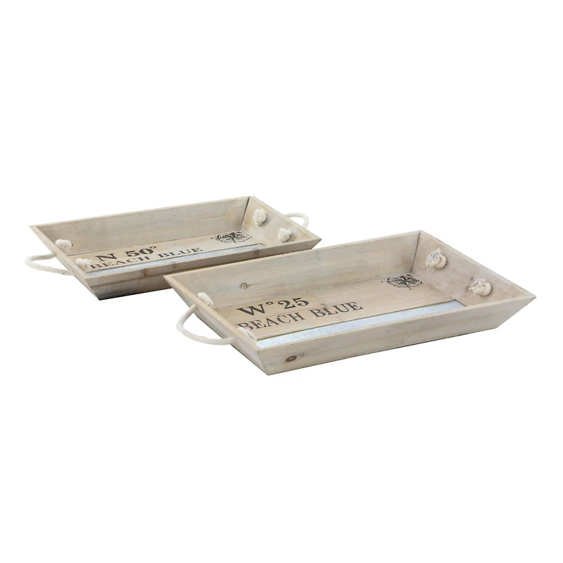 White Wood Coastal Tray Set