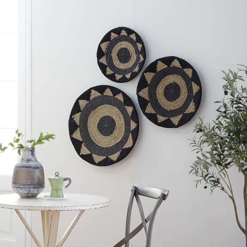 Set of 3 Black Cotton Rustic Wall Decor 24", 20", 16"