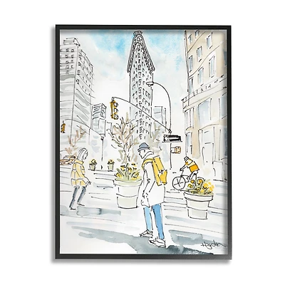 Stupell Industries City People Walking Urban Architecture Watercolor in Frame Wall Art