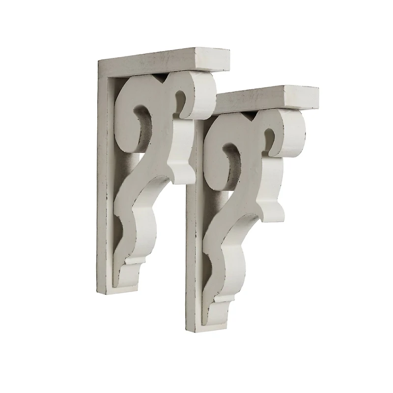 Whitewashed Distressed Antique Wood Corbel Wall Shelf Brackets (Set of 2)