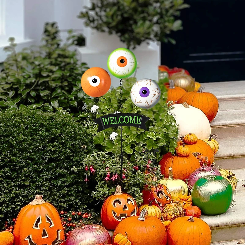 Glitzhome® 35.25" Halloween Metal "WELCOME" Spring Eyeballs Yard Stake
