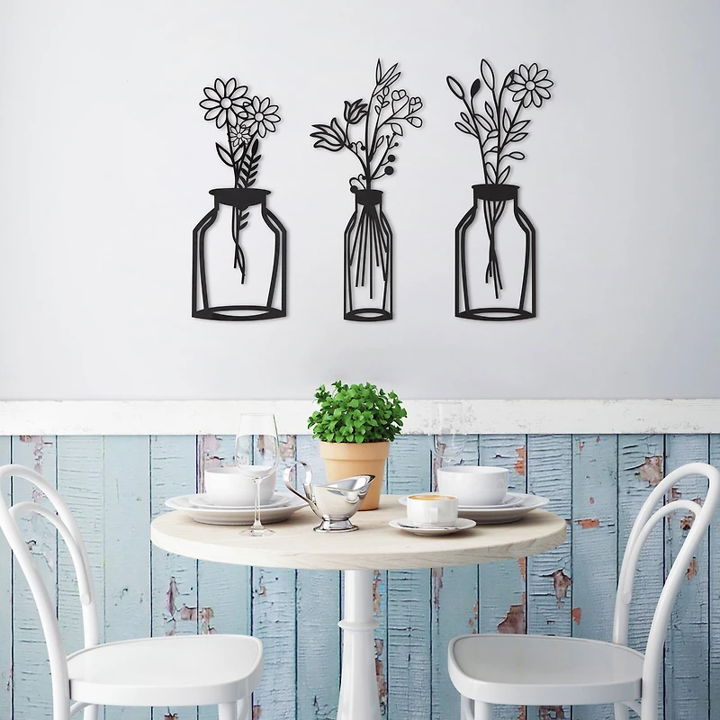 Habitat Decor 28" Wazon Black Botanical Vases Metal Wall Art Set