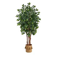 7ft. Sakaki Artificial Tree in Handmade Natural Jute Planter with Tassels